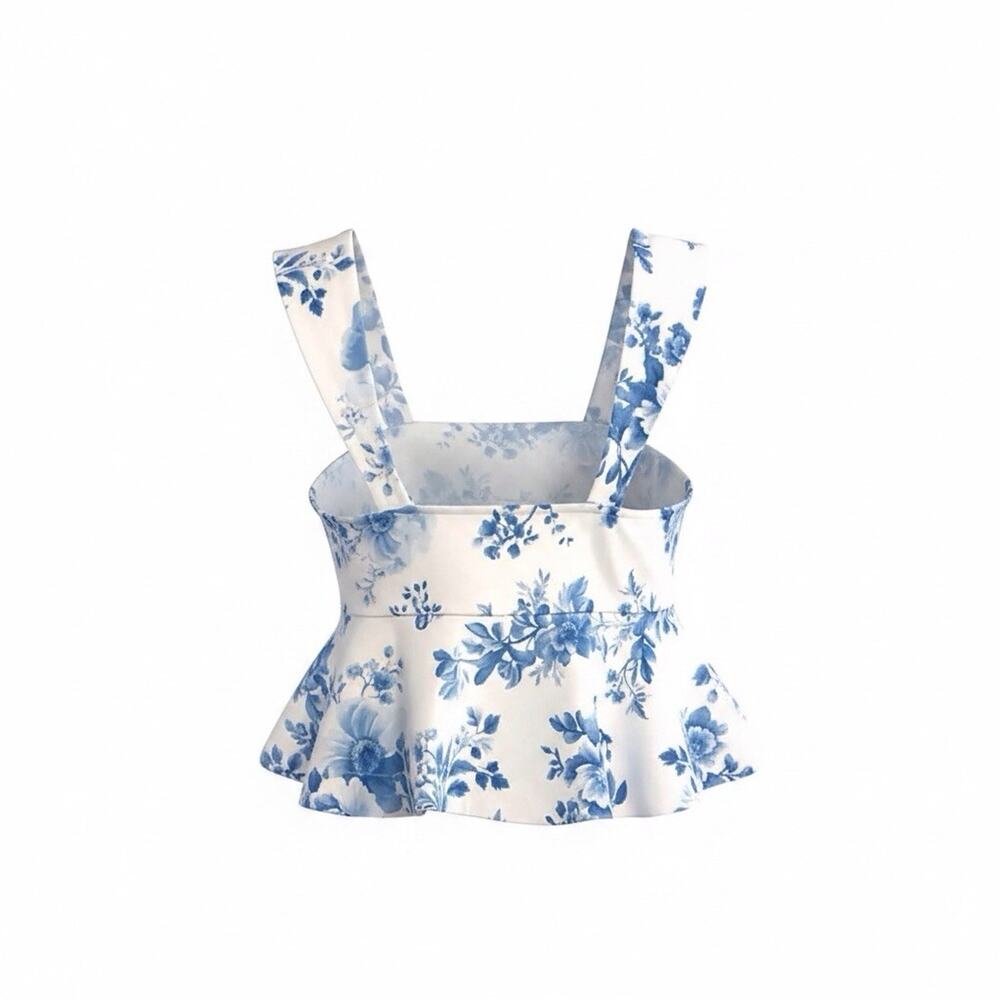 MAEVE Square Neck Peplum Top XS White Blue Floral Romantic Cottagecore Retro NWT - Picture 10 of 10